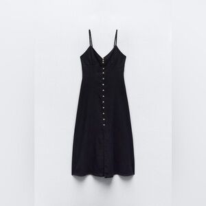 Zara Linen Blend Midi Slip Dress
